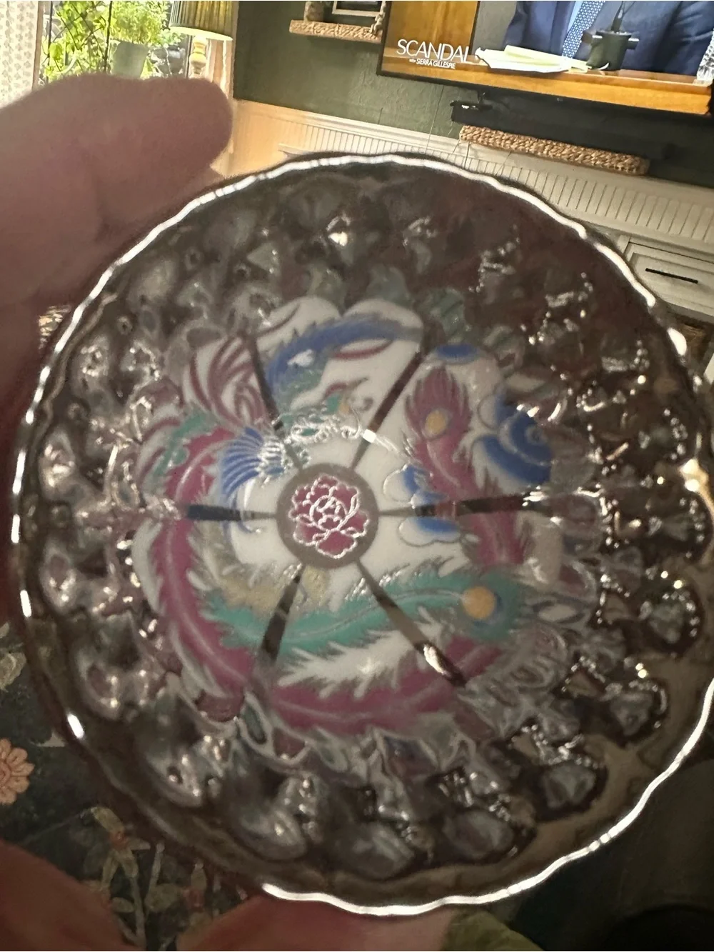 Hand-Painted Floral Glass Dish in Pink, Blue & Green - Unbranded